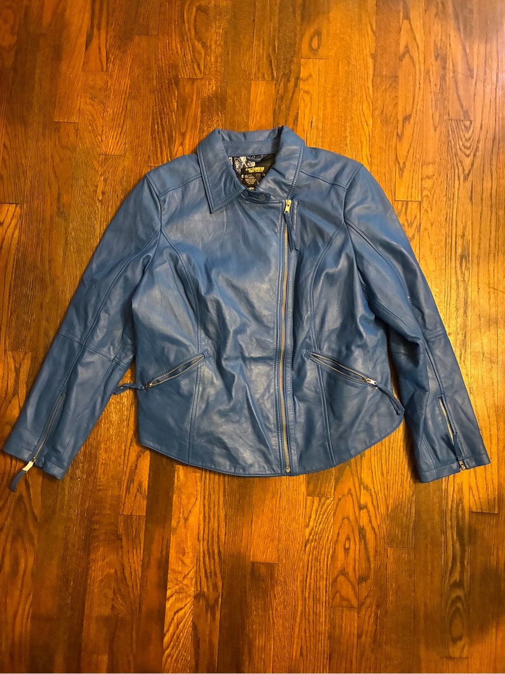 Twiggy London blue leather jacket womenâs XL